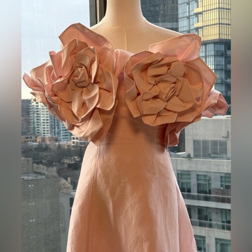 🆕 AJE 🧿 NWOT Etta Off Shoulder Linen Midi Dress, Pastel Pink - Sz AU 8 / Small - Picture 9 of 16